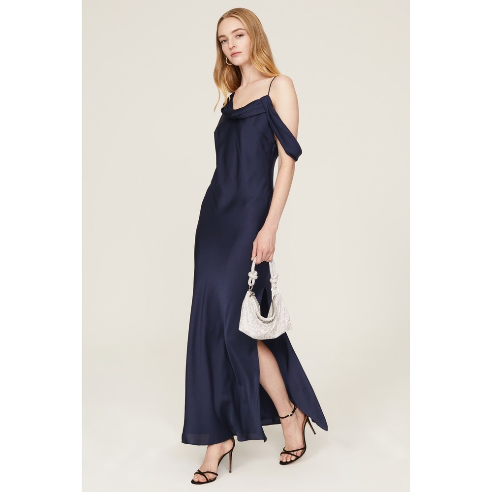 Fame and Partners Francois Navy Draping Backless Gown (MSRP: $279) Sz 4